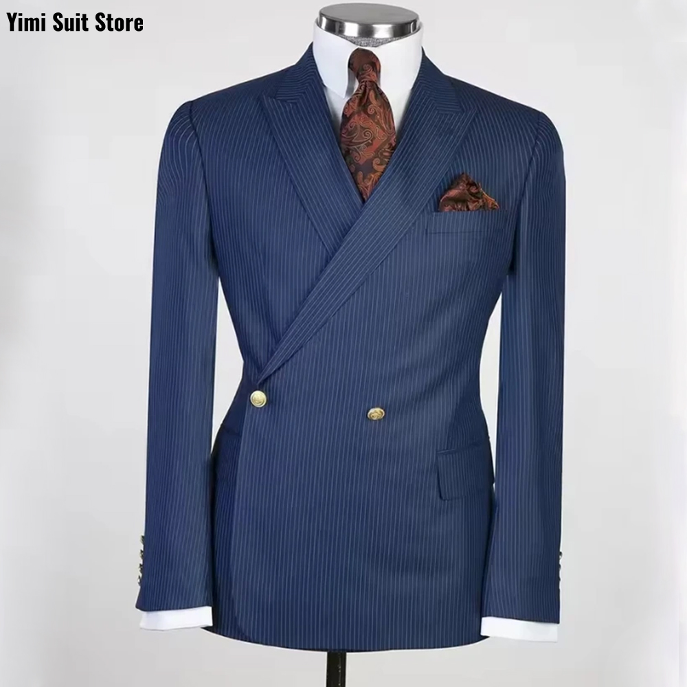 Men Formal Wear Modern - 핀스트라이프 남성 정장 2피스 원버스트 블레이저