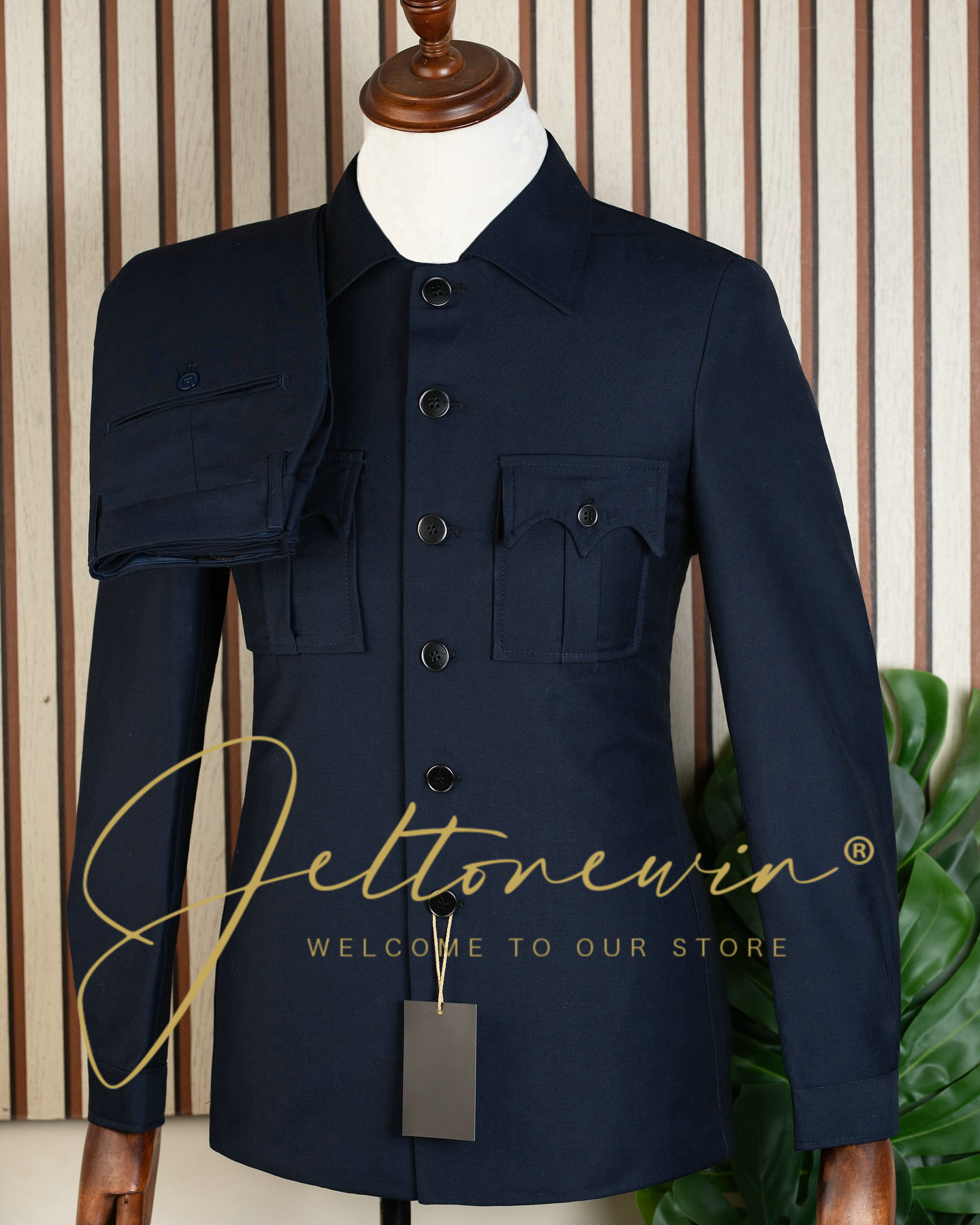 Latest Men Formal Wear - 남성 네이비 블루 투피스 정장 최신