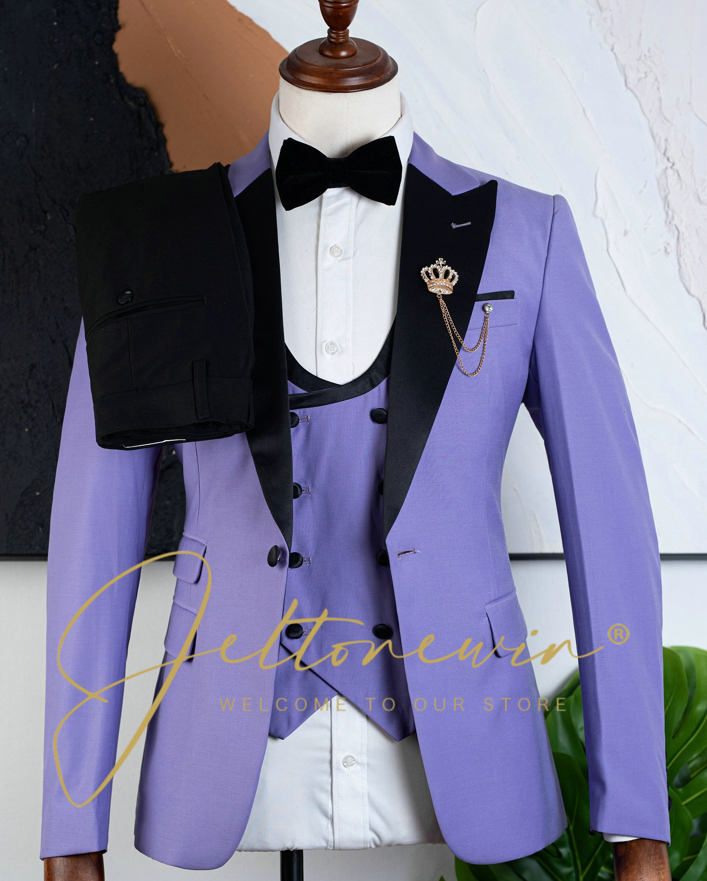 Formal Wear For Men Black Suit - 남성용 퍼플 쓰리피스 턱시도 수트 세트