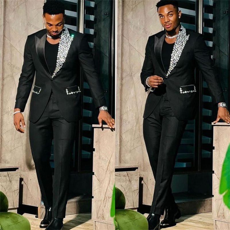 Formal Wear For Men Black Suit - 크리스탈 포멀 남성 정장 세트 2피스