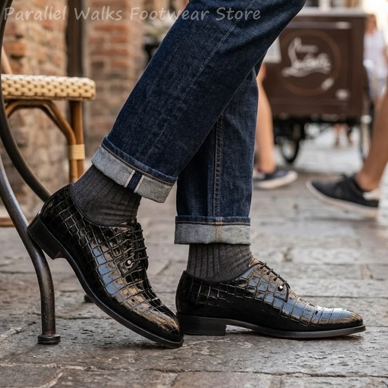 Patent Leather Oxford - 남성용 에나멜 가죽 옥스퍼드 슈즈, 악어