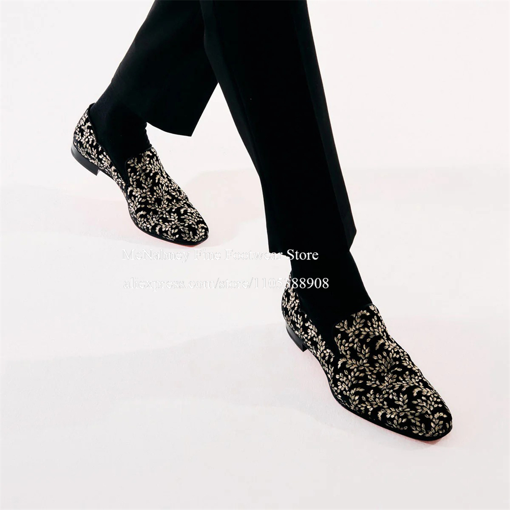 Men Formal Party Wear Dress - 남성용 블랙 실크 벨벳 슬립온 로퍼,