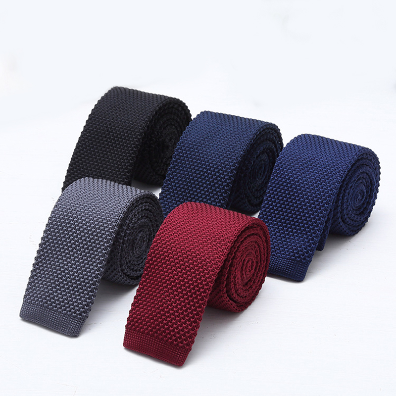 Men Formal Wear With Tie - 6cm 솔리드 블랙 화이트 니트 넥타이