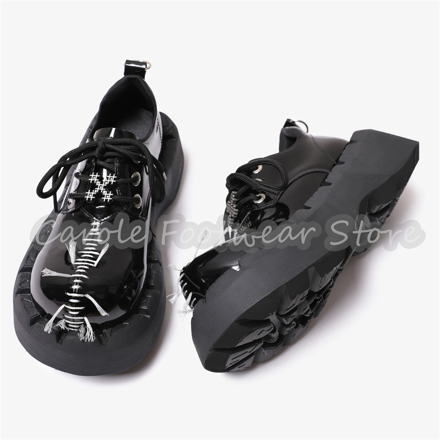 Patent Leather Oxford - 남성 청키 바텀 키높이 구두 고딕