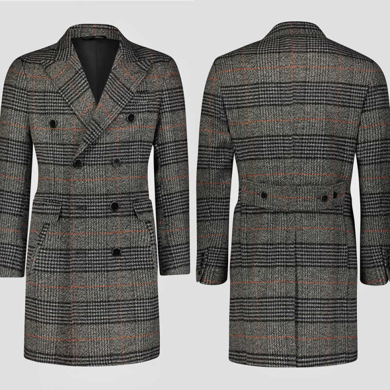 Men Formal Wear Modern - 모던 그리드 울 혼방 남성 오버코트