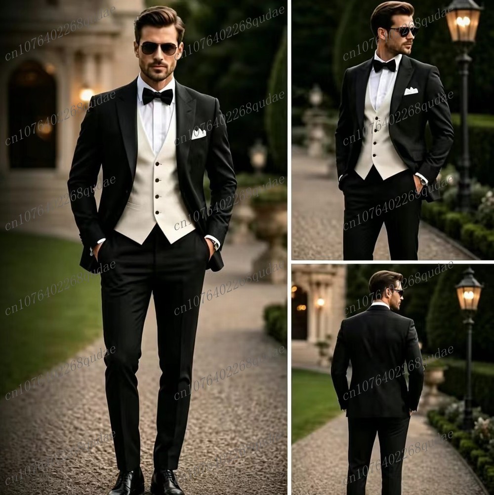 정장 블랙 앤 화이트 남성 정장 웨딩 파티 신랑 들러리 - Formal Wear For Men Black Suit 리뷰 및 가격