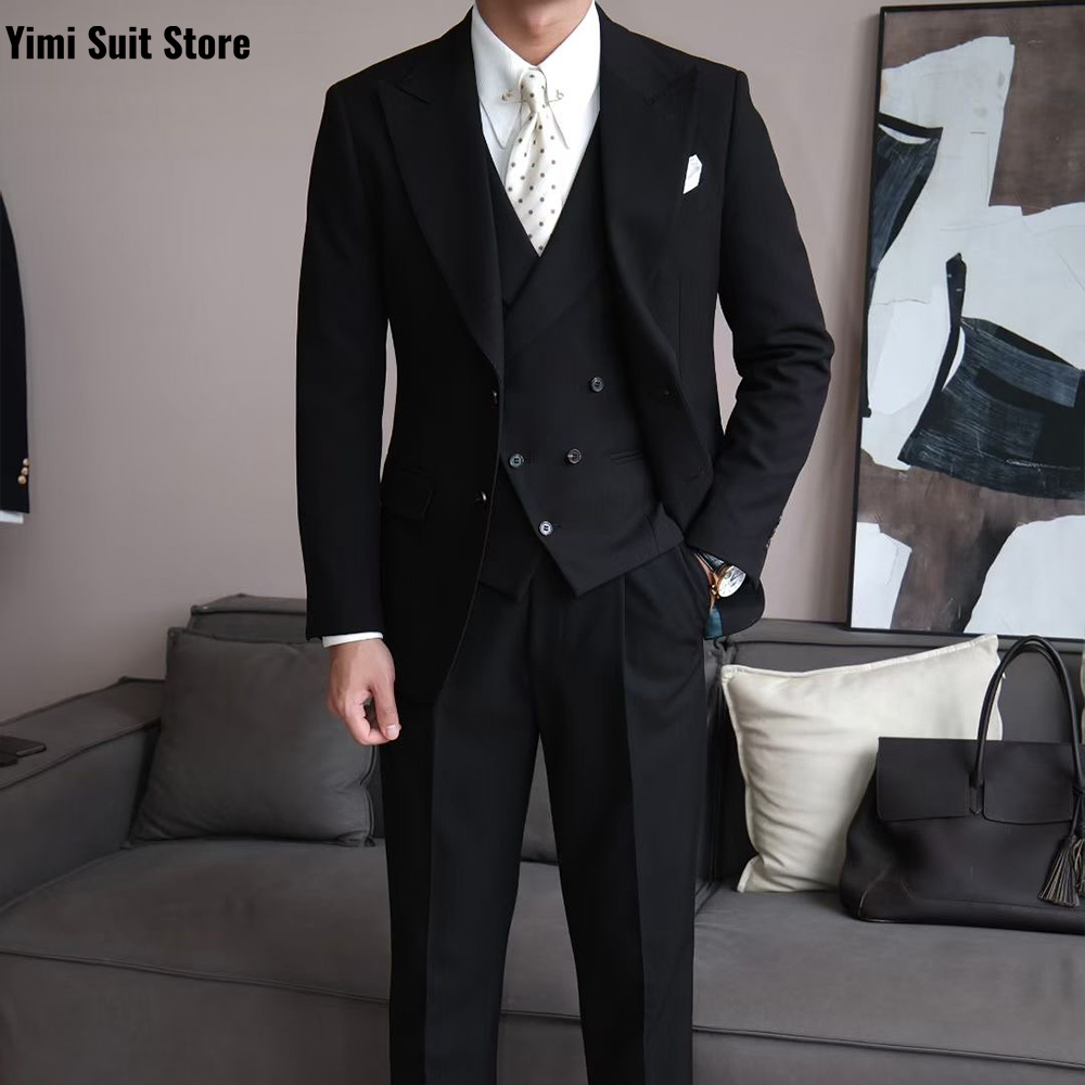 블랙 고품질 남성 정장 세트 3피스 원버스트 비즈니스  - Men Formal Wear Modern 리뷰 및 가격