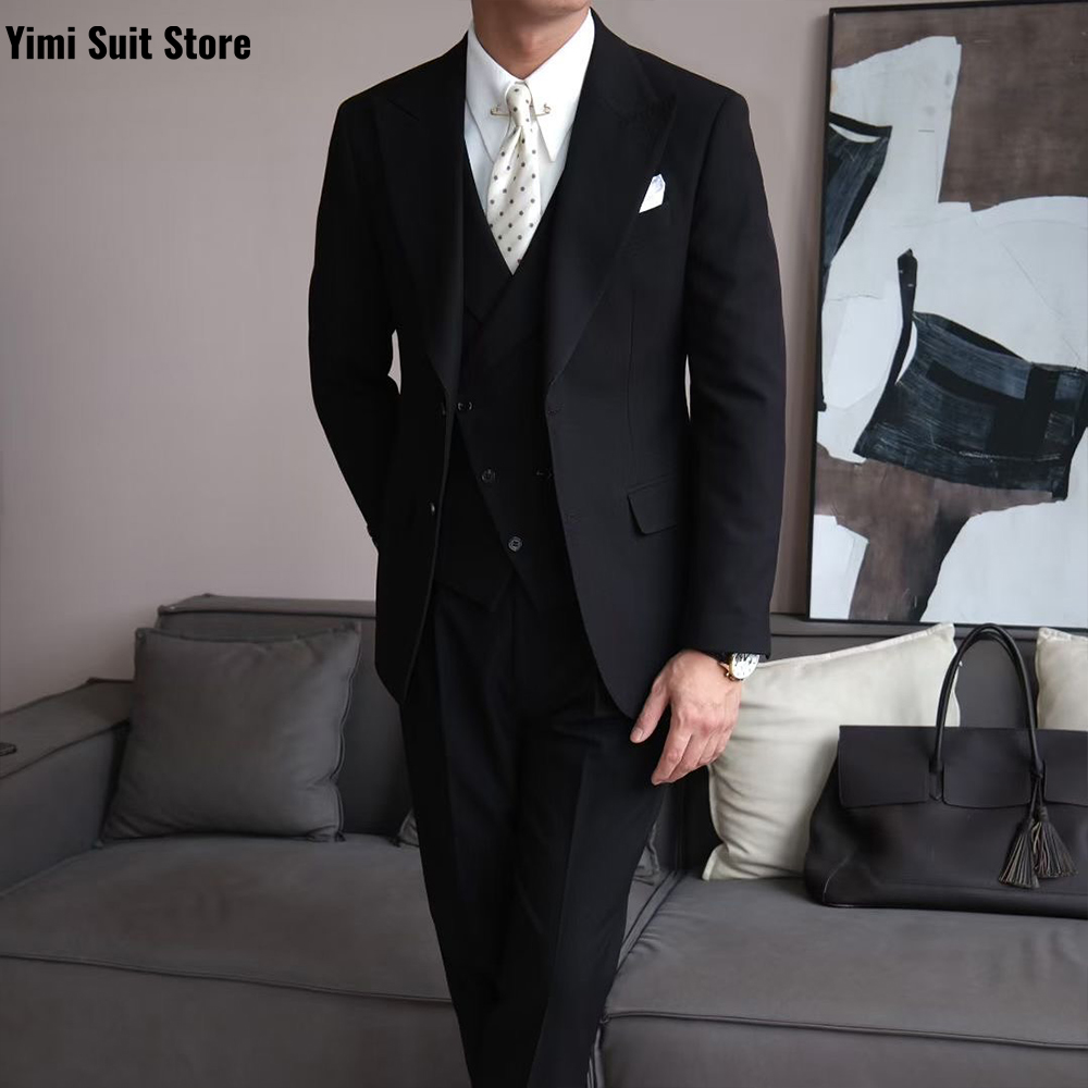 블랙 고품질 남성 정장 세트 3피스 원버스트 비즈니스  - Men Formal Wear Modern 리뷰 및 가격