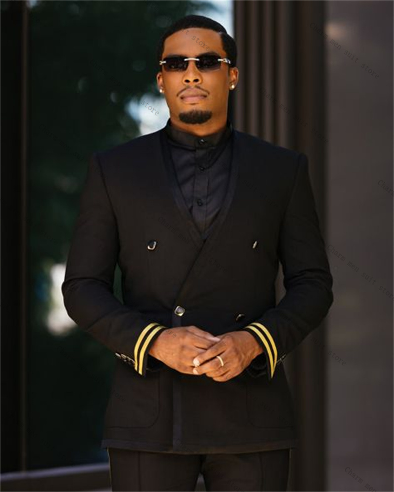 블랙 남성 정장 세트 2피스 블레이저+바지 노란색 줄무 - Formal Wear For Men Black Suit 리뷰 및 가격