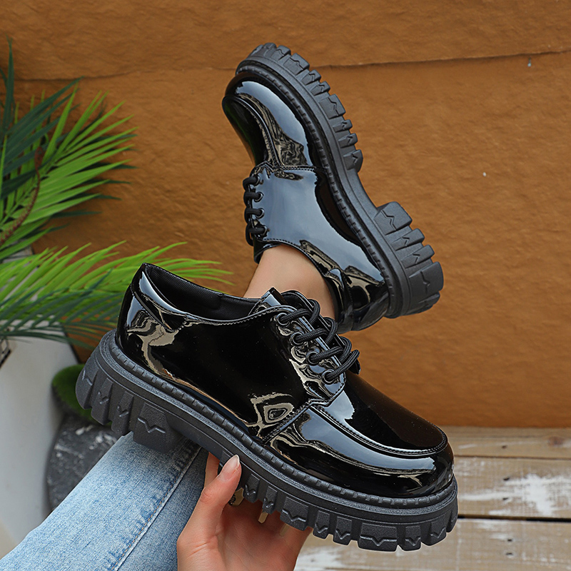 2025 여성 패션 블랙 에나멜 가죽 드레스 슈즈, 청 - Patent Leather Oxford 리뷰 및 가격