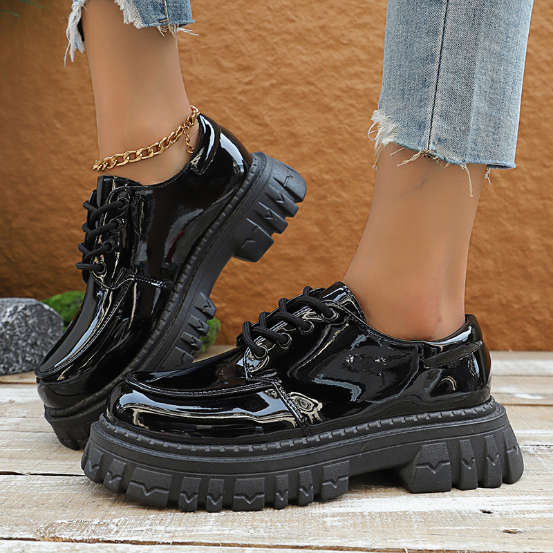 2025 여성 패션 블랙 에나멜 가죽 드레스 슈즈, 청 - Patent Leather Oxford 리뷰 및 가격