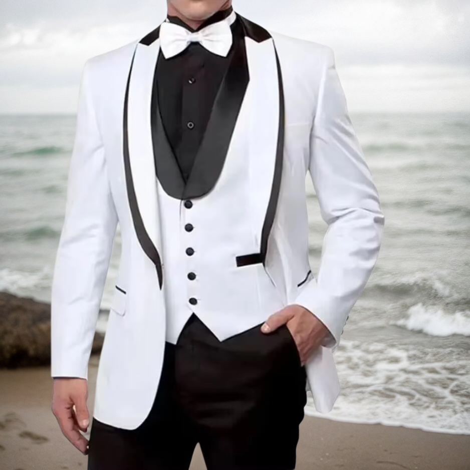 최신 남성용 흰색 웨딩 정장, 검정 바지, 숄 라펠 비 - Latest Men Formal Wear 리뷰 및 가격