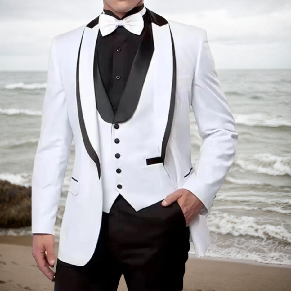 최신 남성용 흰색 웨딩 정장, 검정 바지, 숄 라펠 비 - Latest Men Formal Wear 리뷰 및 가격