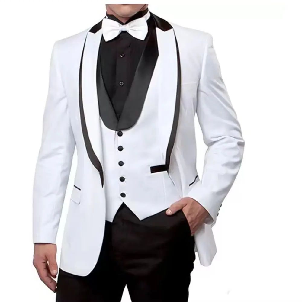 최신 남성용 흰색 웨딩 정장, 검정 바지, 숄 라펠 비 - Latest Men Formal Wear 리뷰 및 가격