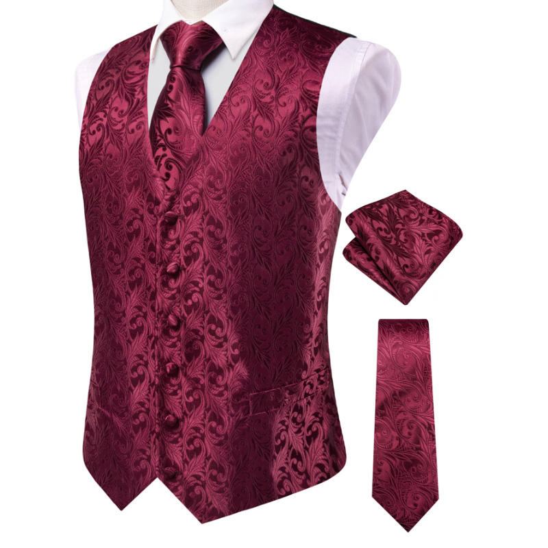 VerveRow 남성용 버건디 플로럴 자카드 수트 베스 - Men Formal Wear With Tie 리뷰 및 가격