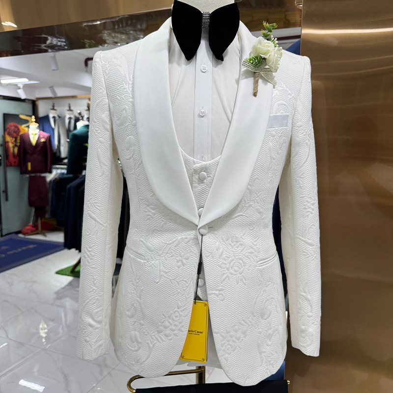 남성 웨딩 정장 화이트 3피스 세트 자카드 재킷 조끼  - Formal Wear For Men Black Suit 리뷰 및 가격