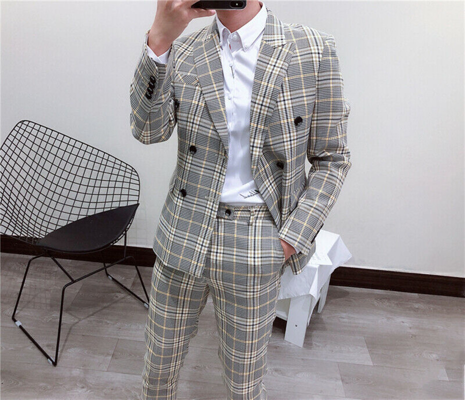 최신 새 스타일 흡연 격자 무늬 남성 정장 더블 브레스 - Latest Men Formal Wear 리뷰 및 가격
