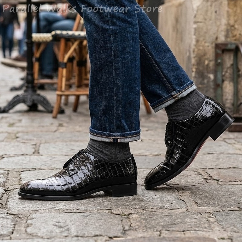 남성용 에나멜 가죽 옥스퍼드 슈즈, 악어 무늬 레이스업 - Patent Leather Oxford 리뷰 및 가격
