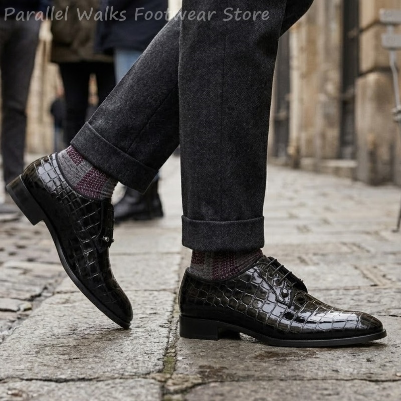 남성용 에나멜 가죽 옥스퍼드 슈즈, 악어 무늬 레이스업 - Patent Leather Oxford 리뷰 및 가격
