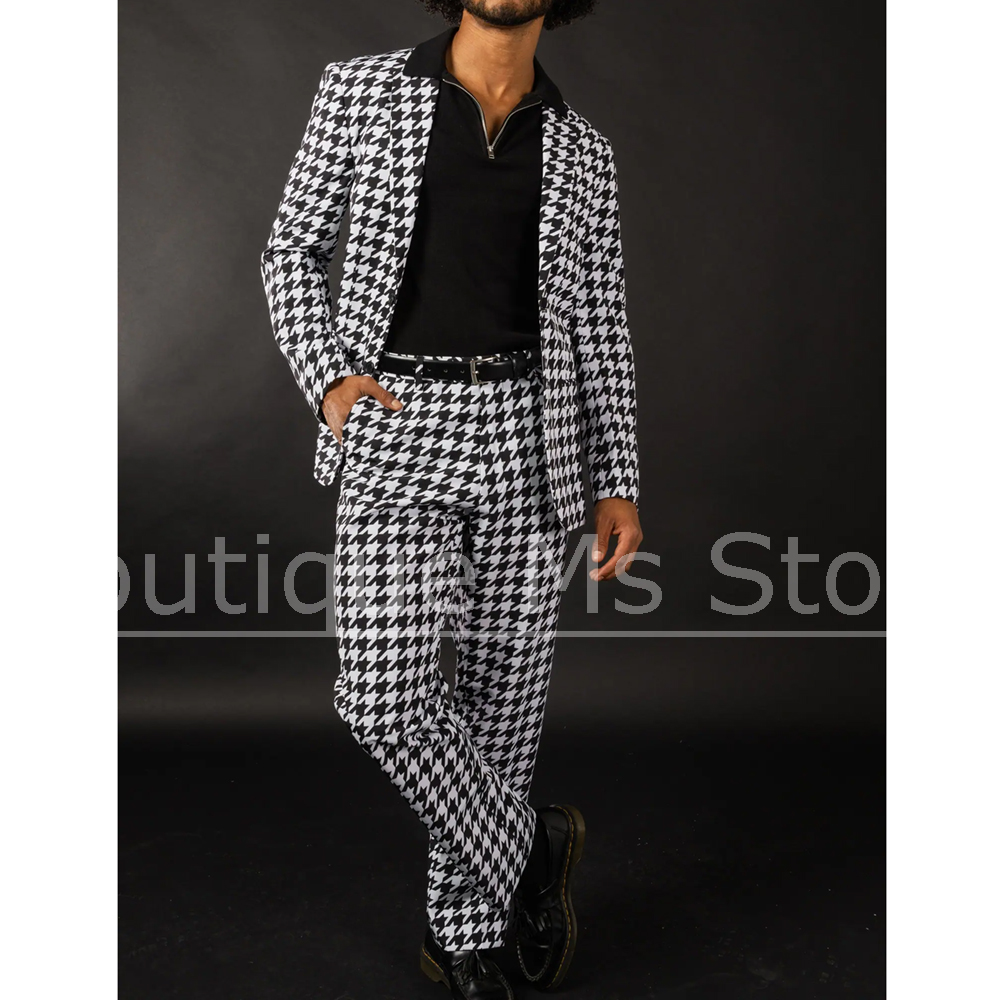 블랙 화이트 하운드투스 남성 정장 슬림핏 블레이저 팬츠 - Formal Wear For Men Black Suit 리뷰 및 가격