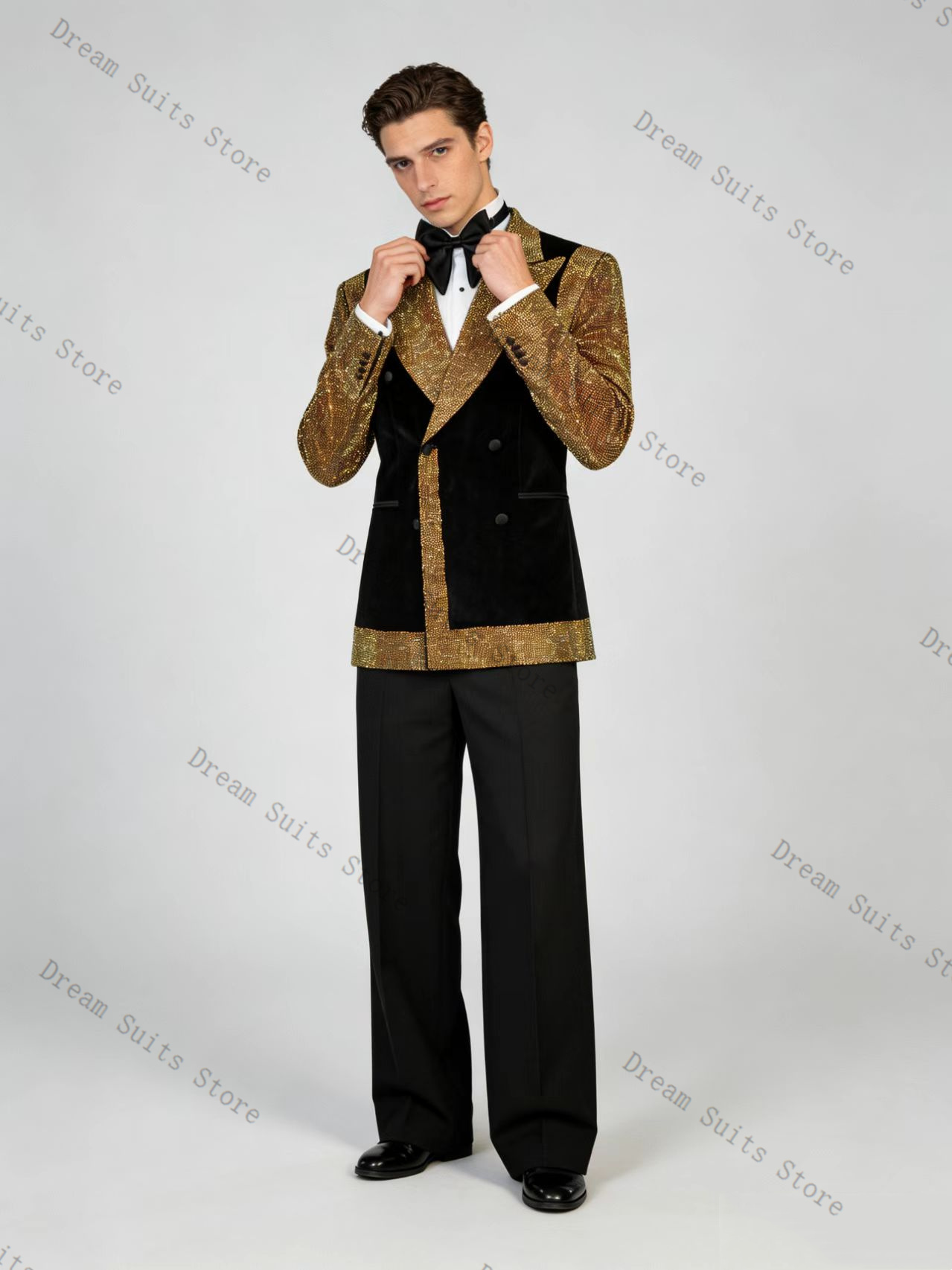 골든 크리스탈 남성 정장 세트 2피스 블랙 블레이저+바 - Formal Wear For Men Black Suit 리뷰 및 가격