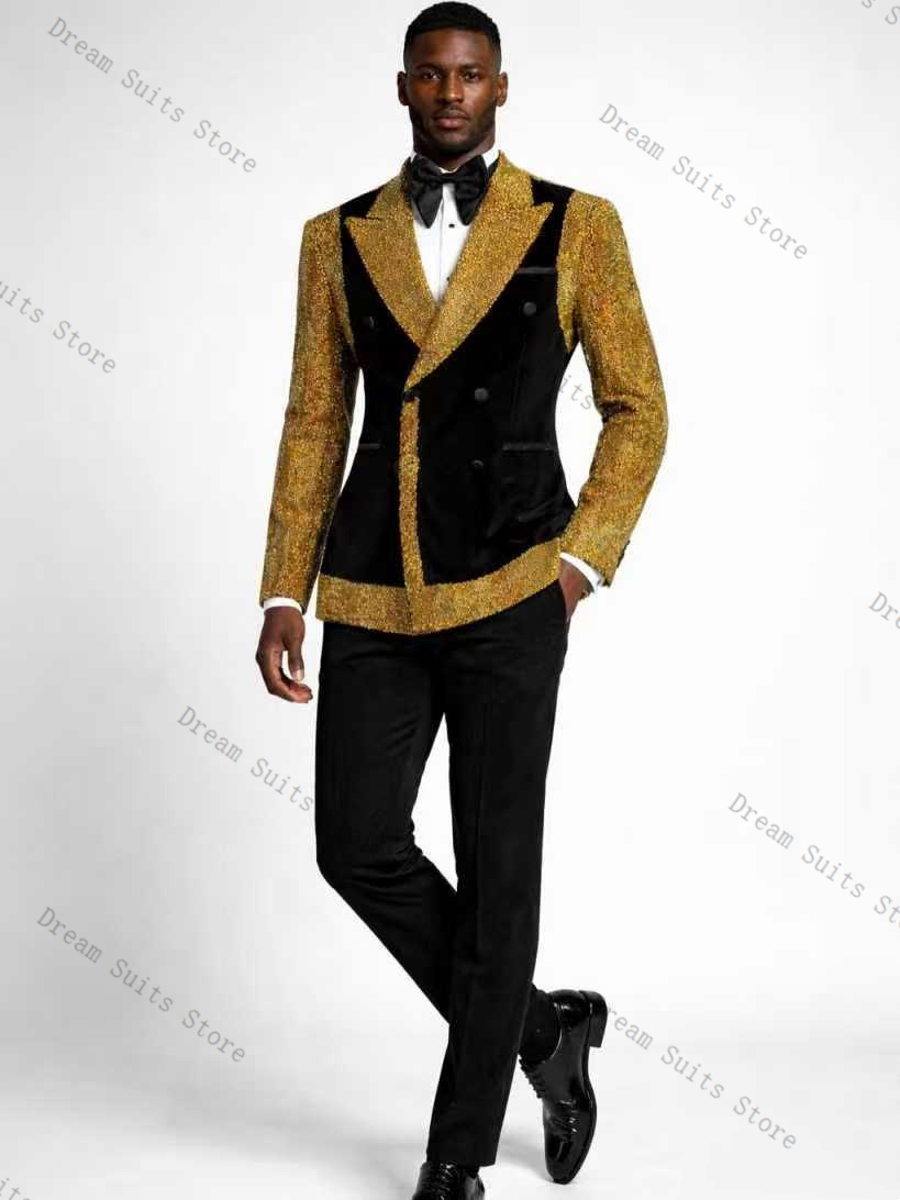 골든 크리스탈 남성 정장 세트 2피스 블랙 블레이저+바 - Formal Wear For Men Black Suit 리뷰 및 가격