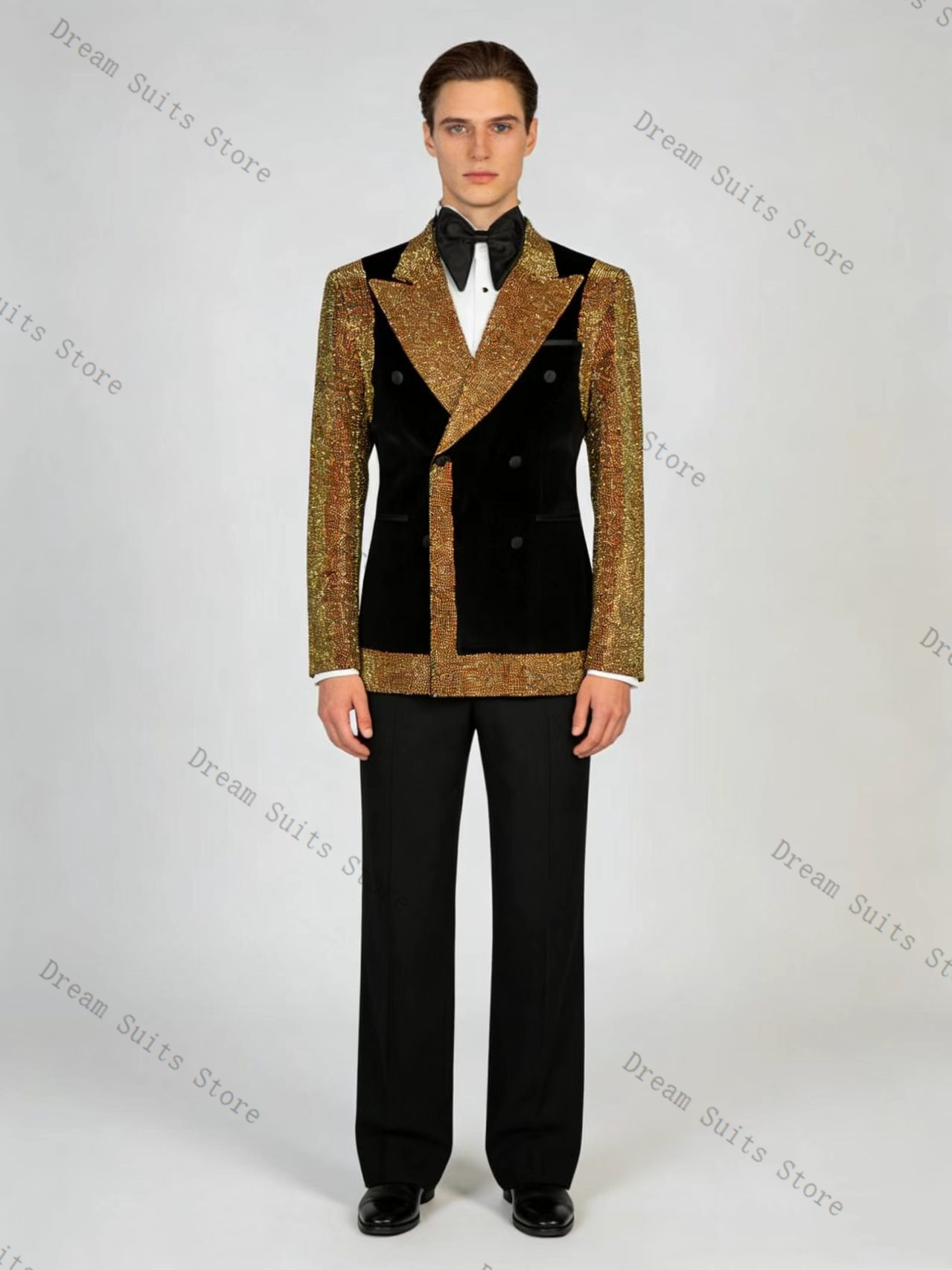 골든 크리스탈 남성 정장 세트 2피스 블랙 블레이저+바 - Formal Wear For Men Black Suit 리뷰 및 가격