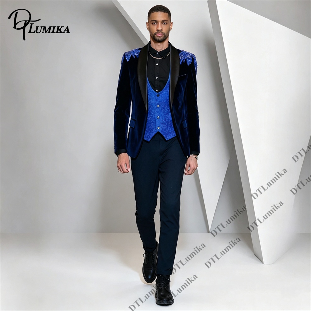 Peagent Men 3 피스 벨벳 슈트 블랙 새틴 라 - Formal Wear For Men Black Suit 리뷰 및 가격